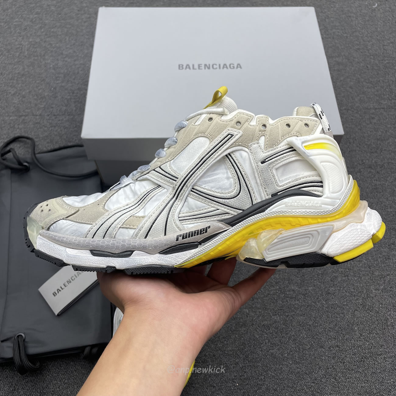 Balenciaga Runner Nylon Grey White Yellow Womens 772774 W3rny 9170 (3) - newkick.vip